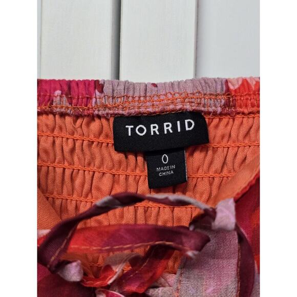 Torrid Dress Women's Size 0X Vibrant Color Midi Cotton Clip Dot Lace Up Smocked - Picture 6 of 7